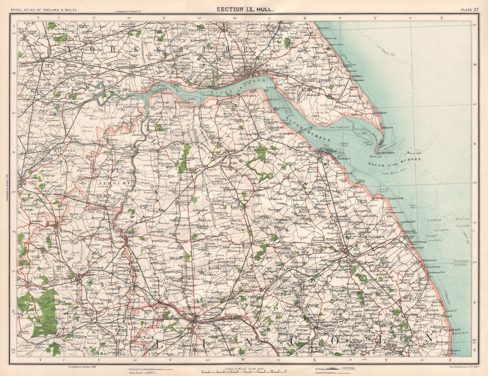 HUMBERSIDE & LINCOLNSHIRE WOLDS. Hull Grimsby Beverley Louth Doncaster 1898 map
